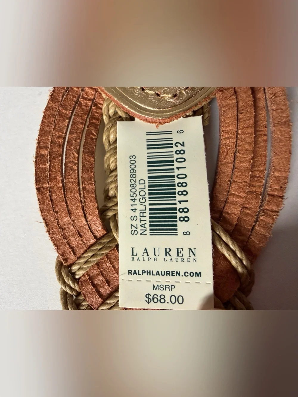 Ralph Lauren Braided Metallic Gold and Brown 100% Leather Belt